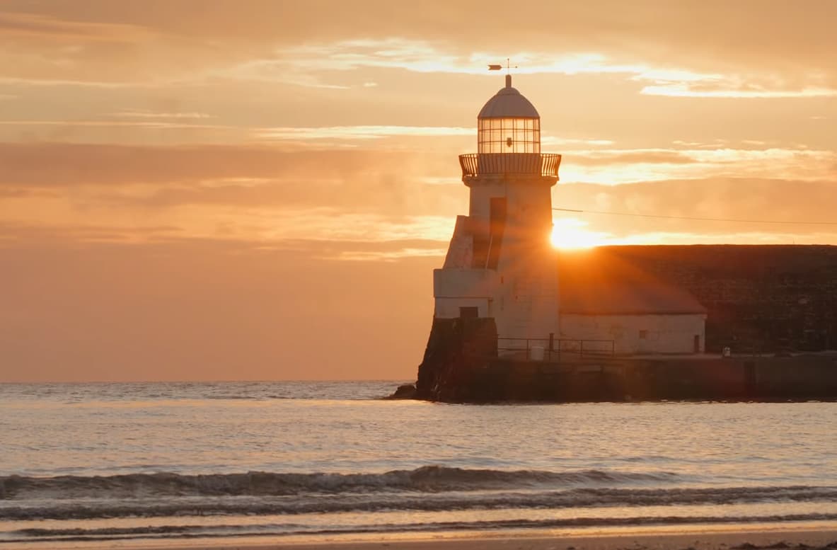 Balbriggan's iconic 1769 lighthouse at sunset.